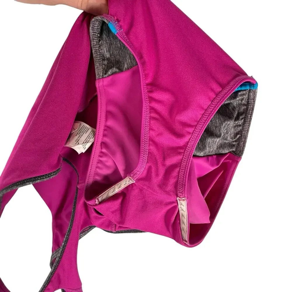 SPEEDO Girls SIZE 14 Fuchsia Pink Gray 1Piece Racerback Sporty Swimsuit Silicone